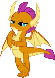 Size: 4087x5731 | Tagged: artist:memnoch, blinking, claws, crossed legs, derpibooru import, dragon, dragoness, fangs, female, horns, raised arm, raised eyebrow, safe, simple background, smolder, smugder, solo, spread wings, talking, teenaged dragon, teenager, toes, transparent background, vector, wings