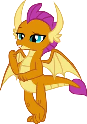 Size: 4044x5740 | Tagged: artist:memnoch, claws, crossed legs, derpibooru import, dragon, fangs, horns, kid, lidded eyes, raised arm, raised eyebrow, safe, simple background, smiling, smolder, smugder, solo, spread wings, talking, teenaged dragon, teenager, toes, transparent background, vector, wings