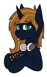 Size: 1192x1960 | Tagged: safe, artist:bitrate16, derpibooru import, oc, unofficial characters only, unicorn, :p, bat pony eyes, bust, headphones, holding, keyboard, looking at you, portrait, simple background, solo, tongue out, transparent background, vector