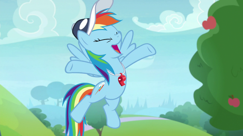 Size: 1920x1080 | Tagged: safe, derpibooru import, screencap, rainbow dash, pegasus, pony, 2 4 6 greaaat, arms wide open, coach rainbow dash, coaching cap, cute, dashabetes, eyes closed, flying, happy, open mouth, rainbow dashs coaching whistle, solo, whistle, whistle necklace, wings