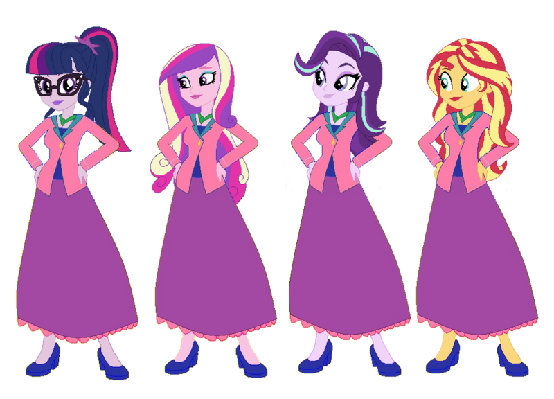 Size: 1024x737 | Tagged: safe, artist:cartoonmasterv3, derpibooru import, princess cadance, sci-twi, starlight glimmer, sunset shimmer, twilight sparkle, human, equestria girls, clothes, dean cadance, long skirt, principal, principal cadance, principal shimmer, principal twilight, simple background, skirt, transparent background, vector