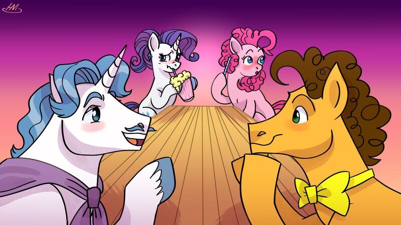 Size: 1280x720 | Tagged: dead source, safe, artist:hateful-minds, derpibooru import, cheese sandwich, fancypants, pinkie pie, rarity, bisexual, cheesepants, cheesepie, double date, female, gay, gay in front of girls, lesbian, lesbian in front of boys, male, raripants, raripie, shipping, straight