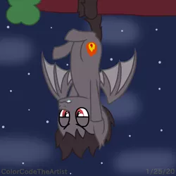 Size: 1536x1536 | Tagged: safe, artist:colorcodetheartist, derpibooru import, ponified, bat pony, pony, bored, damien thorn, dangling, hanging, hanging by tail, hanging upside down, night, south park, tree branch, upside down