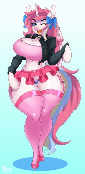 Size: 2002x4096 | Tagged: alicorn, alicorn oc, anthro, arm hooves, artist:tatemil, bandeau, breasts, butt, cameltoe, chest fluff, cleavage fluff, clothes, collar, crossdressing, cutie mark collar, derpibooru import, disproportional anatomy, excessive chest fluff, femboy, hair ribbon, high heels, horn, huge butt, impossibly large chest fluff, impossibly wide hips, jacket, large butt, male, miniskirt, oc, oc:nekonin, panties, questionable, shoes, skirt, socks, stockings, thigh highs, thighs, thong, trap, underwear, unofficial characters only, upskirt, wide hips, wings