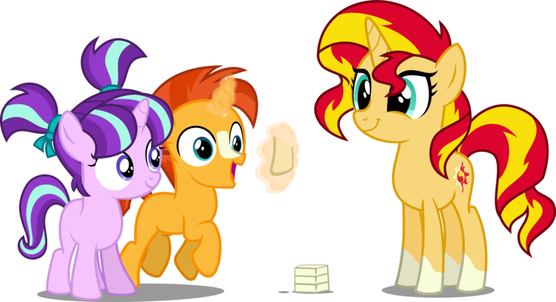 Size: 4806x2610 | Tagged: safe, artist:cheezedoodle96, artist:orin331, artist:xebck, derpibooru import, edit, editor:slayerbvc, vector edit, starlight glimmer, sunburst, sunset shimmer, pony, unicorn, blaze (coat marking), brother and sister, colt, colt sunburst, female, filly, filly starlight glimmer, happy, levitation, magic, male, pigtails, ponies wearing sunburst's socks, siblings, simple background, smiling, sockless sunburst, socks (coat marking), sunny siblings, teenager, telekinesis, transparent background, vector, younger