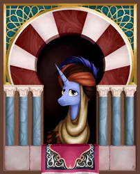 Size: 4645x5748 | Tagged: arch, architecture, artist:poecillia-gracilis19, bust, carpet, derpibooru import, geometric, hoo'far, male, portrait, road to friendship, saddle arabian, safe, season 8, spoiler:s08, stallion