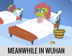 Size: 634x489 | Tagged: safe, derpibooru import, edit, edited screencap, screencap, pinkie pie, applebuck season, bed, china, coronavirus, covid-19, too soon, virus, we are going to hell, wuhan