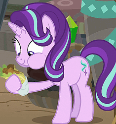Size: 452x481 | Tagged: animated, aweeg*, chipmunk cheeks, cropped, derpibooru import, eating, falafel, food, road to friendship, safe, screencap, solo, starlight glimmer