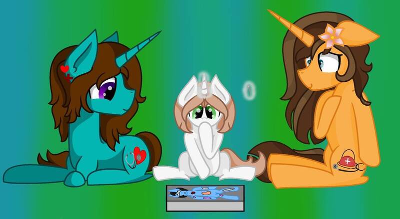 Size: 1207x662 | Tagged: safe, artist:endergurl22, derpibooru import, oc, oc:healing touch, oc:nurse hypno heart, oc:nurse tranquil paradise, unicorn, board game, female, filly, fun, image, jpeg, operation, operation (game)