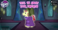Size: 960x504 | Tagged: safe, derpibooru import, idw, flim, pony, unicorn, reflections, spoiler:comic, chandelier, clothes, costume, facebook, gameloft, idw showified, male, my little pony logo, solo, stallion, text