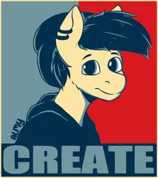 Size: 1070x1200 | Tagged: safe, artist:almond evergrow, derpibooru import, oc, oc:almond evergrow, earth pony, pony, beanie, clothes, ear piercing, hat, hoodie, looking at camera, looking at you, male, parody, piercing, poster, propaganda, propaganda parody, propaganda poster, propaganda posters, stallion