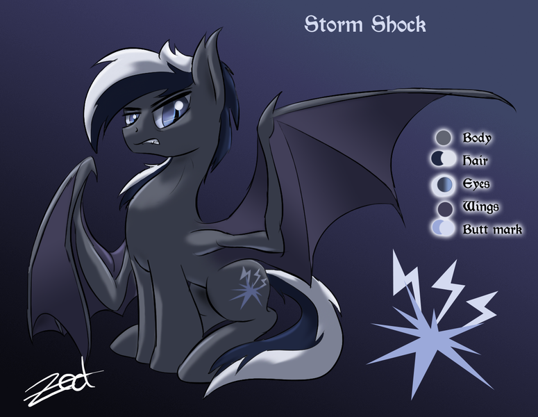 Size: 1291x1000 | Tagged: safe, artist:zedrin, derpibooru import, oc, oc:storm shock, unofficial characters only, bat pony, bat pony oc, bat wings, reference sheet, solo, wings