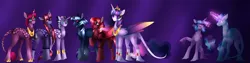 Size: 10000x2500 | Tagged: safe, artist:clay-bae, derpibooru import, party favor, princess twilight 2.0, tempest shadow, twilight sparkle, twilight sparkle (alicorn), oc, oc:dark kiss, oc:mythic show, oc:north star, oc:shadow flicker, oc:sinbad, alicorn, pony, unicorn, the last problem, alternate design, magic, magical lesbian spawn, offspring, parent:party favor, parent:tempest shadow, parent:twilight sparkle, parents:tempestlight, parents:twifavor