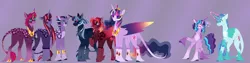 Size: 10000x2500 | Tagged: safe, alternate version, artist:clay-bae, derpibooru import, party favor, princess twilight 2.0, tempest shadow, twilight sparkle, twilight sparkle (alicorn), oc, oc:dark kiss, oc:mythic show, oc:north star, oc:shadow flicker, oc:sinbad, alicorn, pony, unicorn, the last problem, alternate design, magic, magical lesbian spawn, offspring, parent:party favor, parent:tempest shadow, parent:twilight sparkle, parents:tempestlight, parents:twifavor