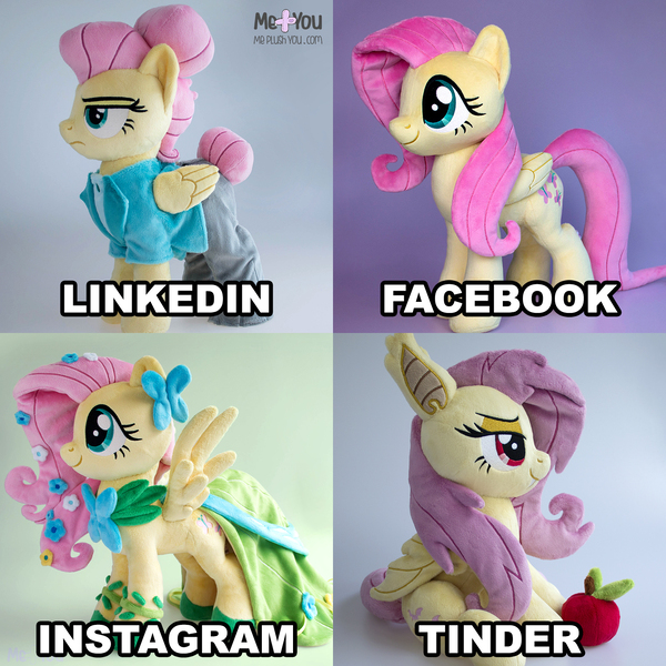 Size: 1600x1600 | Tagged: safe, artist:meplushyou, derpibooru import, edit, fluttershy, bat pony, alternate hairstyle, bat ponified, challenge, clothes, cute, dolly parton challenge, dress, facebook, flutterbat, gala dress, instagram, linkedin, meme, plushie, race swap, severeshy, tinder