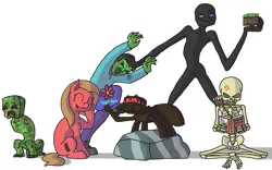 Size: 1280x800 | Tagged: safe, artist:crispokefan, derpibooru import, oc, oc:pun, earth pony, pony, spider, undead, zombie, ask pun, ask, bone, creeper, female, mare, minecraft, skeleton, slenderman, solo