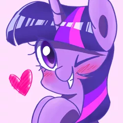 Size: 1080x1080 | Tagged: artist:tastyrainbow, blushing, bust, cute, derpibooru import, female, happy, looking at you, mare, one eye closed, portrait, purple eyes, safe, smiling, solo, twiabetes, twilight sparkle, wink