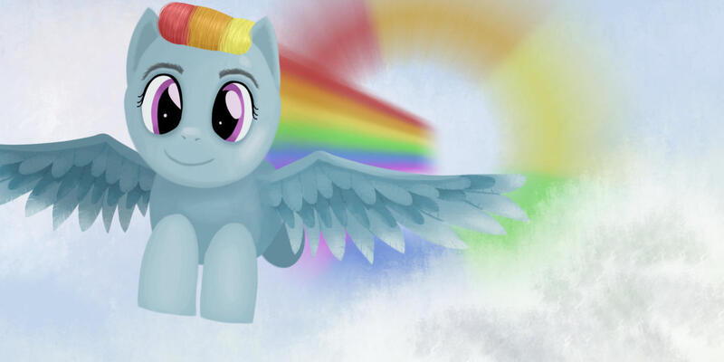 Size: 1500x750 | Tagged: safe, artist:frenkieart, derpibooru import, rainbow dash, pegasus, pony, cloud, cool, cute, fast, female, mare, sky, solo, sonic rainboom