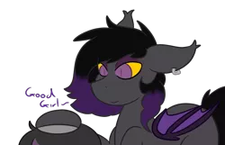 Size: 2334x1503 | Tagged: suggestive, artist:mimicry, derpibooru import, oc, oc:mimicry, oc:zenaris blackmour, unofficial characters only, bat pony, pony, bat pony oc, bat wings, dyed mane, dyed tail, ear piercing, earring, eyeshadow, female, good girl, holding head, hoof on head, image, implied sex, jewelry, makeup, male, piercing, png, simple background, slit eyes, speech, stallion, straight, talking, transparent background, trap, wings