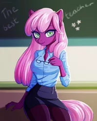Size: 3000x3760 | Tagged: safe, artist:yutakira92, derpibooru import, cheerilee, anthro, earth pony, beautiful, big breasts, breasts, cell shaded, cheeribetes, clothes, colored pupils, cute, female, glasses, high res, mare, miniskirt, pantyhose, school, shirt, skirt, solo, teacher, thighs
