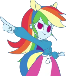 Size: 1045x1200 | Tagged: safe, artist:treble clefé, derpibooru import, rainbow dash, equestria girls, equestria girls (movie), clothes, fake ears, fake tail, helping twilight win the crown, pointing, simple background, solo, sweater, transparent background