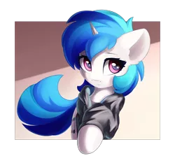 Size: 4700x4200 | Tagged: safe, artist:ifmsoul, derpibooru import, vinyl scratch, pony, unicorn, abstract background, absurd resolution, bust, clothes, cute, ear fluff, female, hoodie, mare, solo, vinylbetes