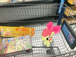 Size: 4032x3024 | Tagged: safe, derpibooru import, photographer:undeadponysoldier, apple bloom, earth pony, pony, cereal, cereal box, female, filly, food, froot loops, grocery store, irl, photo, ponies in real life, shopping cart, solo, walmart