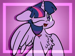 Size: 2560x1920 | Tagged: safe, artist:kimjoman, derpibooru import, twilight sparkle, twilight sparkle (alicorn), alicorn, pony, chest fluff, cute, female, gradient background, high res, mare, one eye closed, open mouth, purple background, simple background, solo, twiabetes, wink