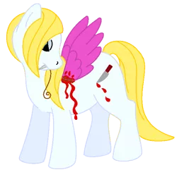 Size: 596x581 | Tagged: grimdark, artist:chili19, derpibooru import, oc, oc:bloodknife, unofficial characters only, earth pony, pony, earth pony oc, female, knife, mare, mouth hold, needle, simple background, solo, stitches, thread, transparent background, wings