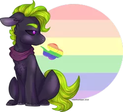 Size: 2565x2339 | Tagged: safe, artist:maximumbark, derpibooru import, oc, oc:hex, pony, black sclera, male, pride, pride flag, sigh, solo, stallion