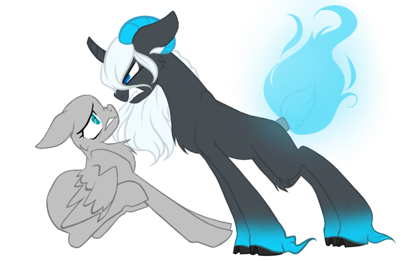 Size: 2500x1600 | Tagged: safe, artist:fluffomaru, artist:php110, artist:sketchieponyartist, deleted from derpibooru, derpibooru import, oc, oc:frost heart, original species, pegasus, pony, angry, base used, broken horn, chest fluff, collaboration, fire, gritted teeth, hoof fluff, horn, looking up, multiple horns, scared, simple background, transparent background, tricorn