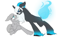 Size: 2500x1600 | Tagged: safe, artist:fluffomaru, artist:php110, artist:sketchieponyartist, deleted from derpibooru, derpibooru import, oc, oc:frost heart, original species, pegasus, pony, angry, base used, broken horn, chest fluff, collaboration, fire, gritted teeth, hoof fluff, horn, looking up, multiple horns, scared, simple background, transparent background, tricorn