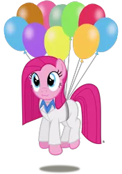 Size: 1805x2558 | Tagged: safe, artist:anime-equestria, derpibooru import, pinkie pie, earth pony, pony, 80s, :3, balloon, belt, clothes, cute, diapinkes, female, floating, jewelry, mare, necklace, pinkamena diane pie, shirt, simple background, string, suit, then watch her balloons lift her up to the sky, transparent background, vector