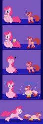 Size: 798x2287 | Tagged: safe, artist:ravenpuff, deleted from derpibooru, derpibooru import, pinkie pie, ponified, earth pony, food pony, original species, pony, annoyed, comic, cupcake, female, food, frown, grin, kirby (character), male, mare, onomatopoeia, running, scared, smiling, stallion, transformation