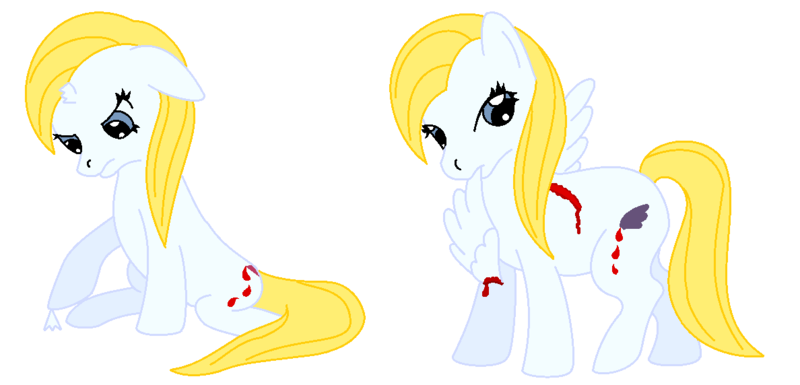 Size: 1188x572 | Tagged: grimdark, artist:chili19, derpibooru import, oc, oc:bloodknife, pegasus, pony, unicorn, amputation, blood, broken horn, female, frown, horn, knife, mare, mouth hold, self harm, simple background, transparent background