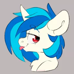 Size: 2000x2000 | Tagged: safe, artist:spoopygander, derpibooru import, vinyl scratch, pony, unicorn, bust, lidded eyes, profile, red eyes, simple background, solo, tongue out, wrong eye color