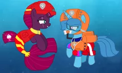 Size: 1799x1080 | Tagged: safe, artist:徐詩珮, derpibooru import, fizzlepop berrytwist, spring rain, tempest shadow, seapony (g4), unicorn, series:sprglitemplight diary, series:sprglitemplight life jacket days, series:springshadowdrops diary, series:springshadowdrops life jacket days, base used, broken horn, clothes, cute, female, horn, lesbian, lifeguard, lifeguard spring rain, paw patrol, photo, seaponified, seapony tempest shadow, shipping, snorkeling, species swap, spring rain is not amused, springbetes, springshadow, swimsuit, tempestbetes, unamused