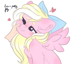 Size: 2821x2483 | Tagged: source needed, safe, artist:novasong, derpibooru import, oc, oc:bay breeze, unofficial characters only, pegasus, pony, blushing, cheek pinch, cheek squish, chest fluff, cute, ear fluff, female, hand, mare, ocbetes, one eye closed, petting, simple background, speech, squishy cheeks, stolen art, talking, trace, transparent background, weapons-grade cute
