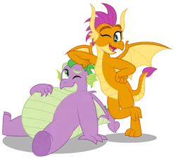 Size: 3000x2716 | Tagged: safe, artist:aleximusprime, derpibooru import, smolder, spike, dragon, flurry heart's story, adult, adult spike, brother and sister, chubby, cute, dragoness, duo, fat, fat spike, female, friends, future, height difference, male, nuggies, older, older smolder, older spike, pals, plump, siblings, simple background, smolderbetes, spikabetes, transparent background