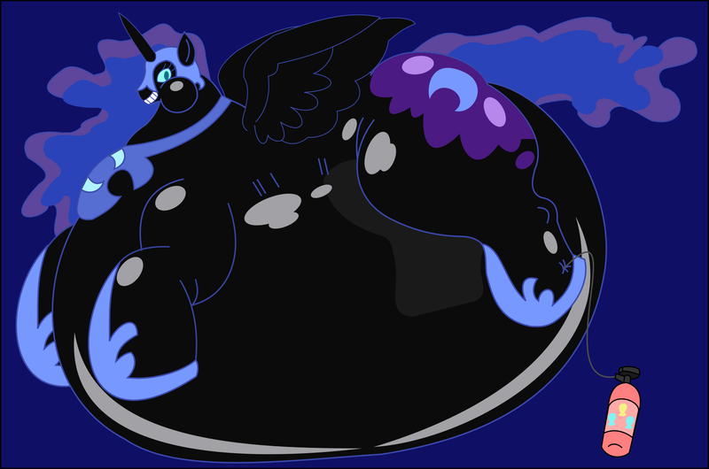 Size: 1707x1131 | Tagged: air inflation, air tank, alicorn, artist:darcell1291, belly, big belly, butt, derpibooru import, huge belly, impossibly large belly, inflatable, inflatable pony, inflatable toy, inflation, nightmare moon, nightmare moonbutt, pooltoy pony, questionable, rubber, solo, transformation