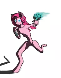 Size: 1000x1280 | Tagged: anthro, arm cannon, artificial hoof, artist:appletank, augmented, bipedal, cyborg, derpibooru import, fanfic art, female, pinkie pie, safe, sketchy, solo