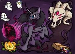 Size: 4200x3000 | Tagged: safe, alternate version, artist:ziemniax, derpibooru import, fhtng th§ ¿nsp§kbl, oleander (tfh), classical unicorn, ghost, undead, unicorn, them's fightin' herds, candy, cloven hooves, community related, food, halloween, holiday, leonine tail, pumpkin, unshorn fetlocks