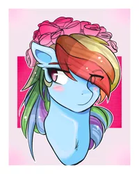 Size: 800x1000 | Tagged: safe, artist:chocolateponi, derpibooru import, rainbow dash, pegasus, pony, blushing, bust, cute, female, mare, solo