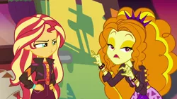 Size: 1920x1080 | Tagged: safe, derpibooru import, screencap, adagio dazzle, sunset shimmer, equestria girls, equestria girls series, sunset's backstage pass!, spoiler:eqg series (season 2), geode of empathy, magical geodes, music festival outfit