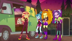 Size: 1920x1080 | Tagged: safe, derpibooru import, screencap, adagio dazzle, aria blaze, sonata dusk, sunset shimmer, equestria girls, equestria girls series, sunset's backstage pass!, spoiler:eqg series (season 2), music festival outfit, the dazzlings