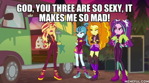 Size: 600x337 | Tagged: safe, derpibooru import, edit, edited screencap, screencap, adagio dazzle, aria blaze, sonata dusk, sunset shimmer, equestria girls, equestria girls series, sunset's backstage pass!, spoiler:eqg series (season 2), caption, female, image macro, meme, text, the dazzlings, trio, trio female