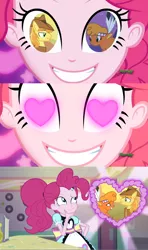 Size: 1280x2160 | Tagged: safe, artist:themexicanpunisher, derpibooru import, edit, edited screencap, screencap, braeburn, little strongheart, pinkie pie, coinky-dink world, eqg summertime shorts, equestria girls, over a barrel, braeheart, female, heart eyes, male, meme, pinkie's eyes, shipping, straight, wingding eyes