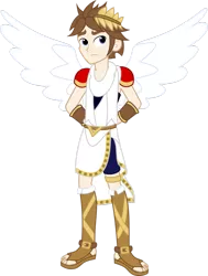 Size: 778x1028 | Tagged: safe, artist:shabrina025, derpibooru import, human, equestria girls, angel, angelic wings, barely eqg related, clothes, crossover, crown, equestria girls style, equestria girls-ified, hands behind back, jewelry, kid icarus, kid icarus: uprising, nintendo, pit (kid icarus), regalia, sandals, shoes, super smash bros., wings