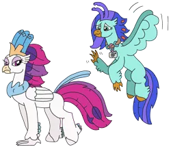 Size: 2347x2017 | Tagged: safe, artist:supahdonarudo, derpibooru import, queen novo, oc, oc:sea lilly, classical hippogriff, hippogriff, my little pony: the movie, camera, flying, jewelry, necklace, queen novo is not amused, simple background, story included, transparent background, waving