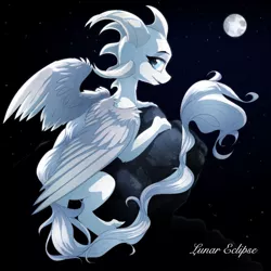 Size: 894x894 | Tagged: artist:a lunar eclipse, artist:a-lunar-eclipse, blue eyes, derpibooru import, eclipse, feather, lunar, moon, safe, white, winged